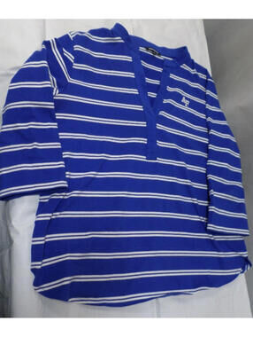 DESIGNER EMERSON STREET CLOTHING AF V-NECK STRIPED BLUE SHIRT BLOUSE SIZE MEDIUM